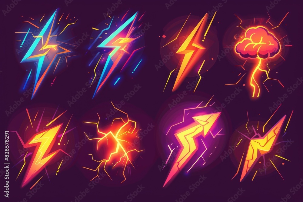 Poster A collection of lightning and thunder icons for various design projects. Perfect for weather-related themes