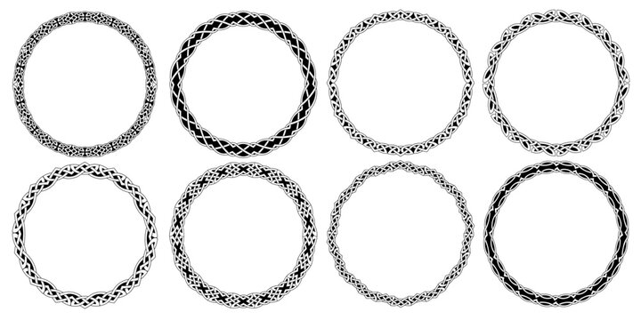 Round Celtic style frames borders,circular magical patterns vector set