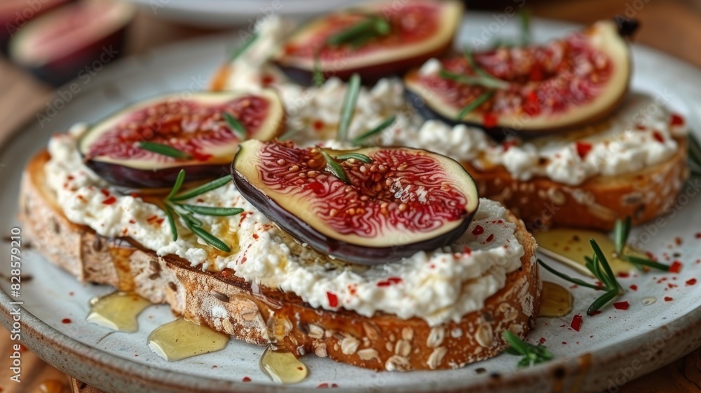 Poster Intimate Breakfast Setting with Fresh Figs and Ricotta Generative AI
