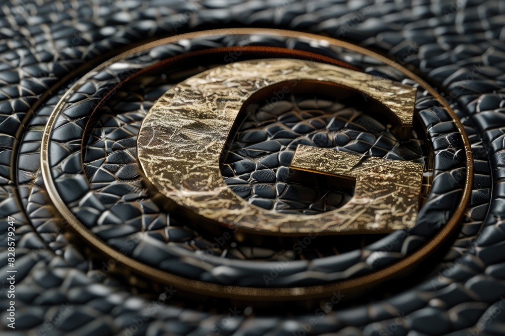 Poster close up of a golden letter on a mosaic surface. perfect for backgrounds and textures