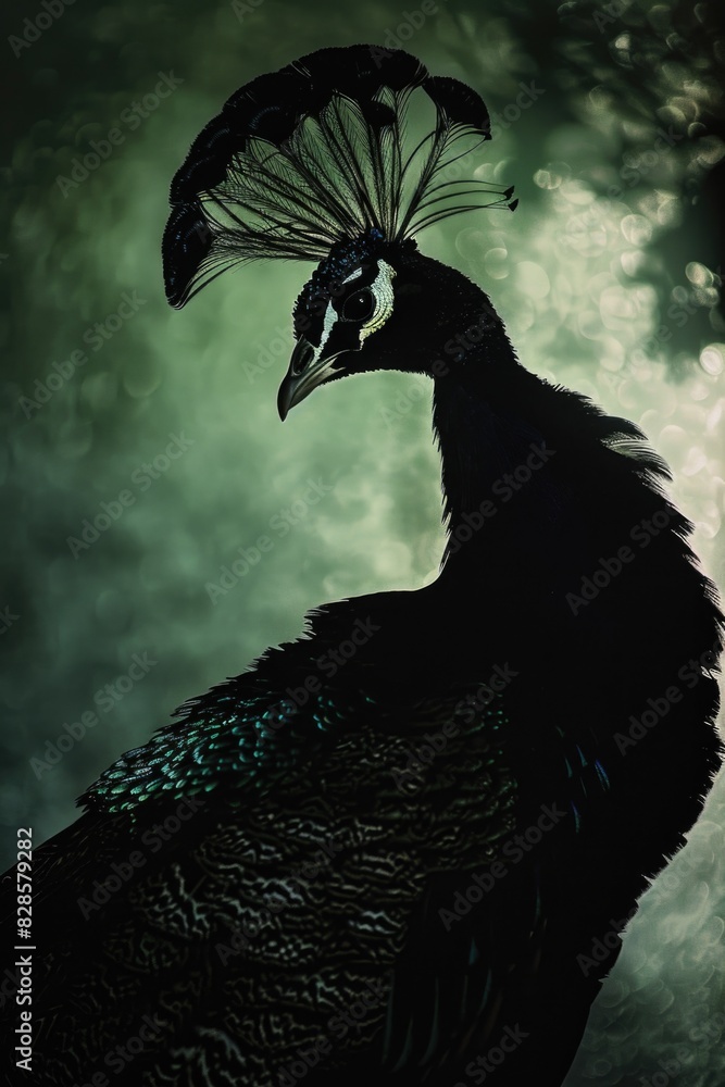 Poster close up of a bird with a feather on its head. suitable for nature and wildlife themes
