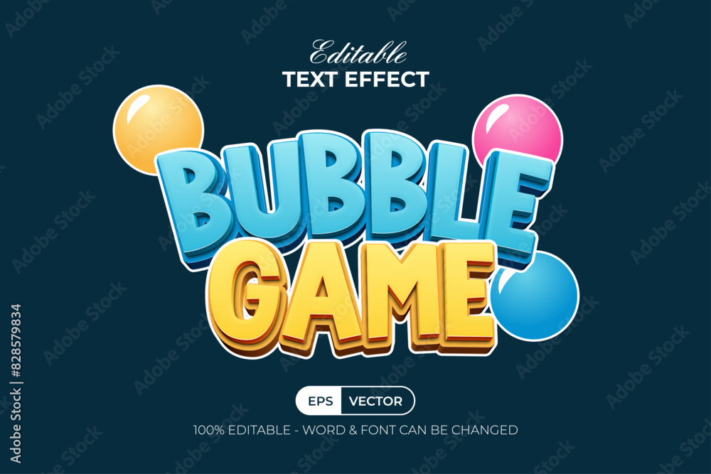 Poster bubble game text effect pastel color style theme.