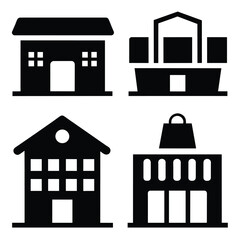 Set of Shopping mall building vector icon black vector on white background