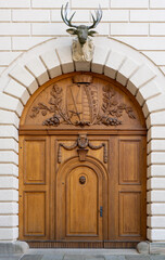 Beautiful wooden door with detailed carving