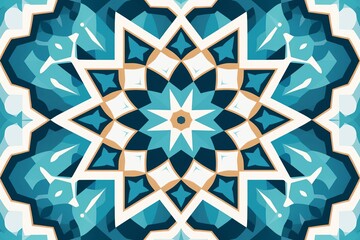Abstract geometric pattern with blue, white, and gold tones, resembling a traditional tile design.