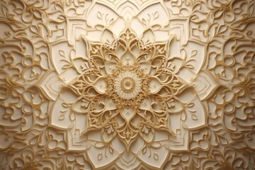 Obraz premium Intricate golden floral pattern on a white background, creating a symmetrical and ornate design.