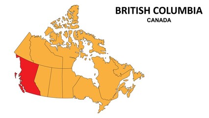 British Columbia Map is highlighted on the Canada map with detailed state and region outlines.