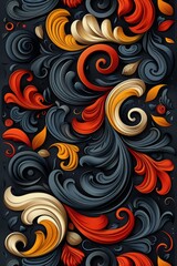 Fototapeta premium Elegant Abstract Painting With Black Background and Orange, Yellow, Red Swirls