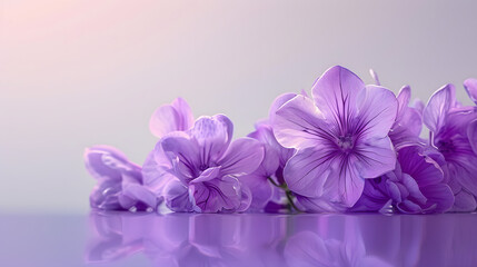 Obraz premium A collection of purple flowers atop a matching purple countertop against a white backdrop and light purple background