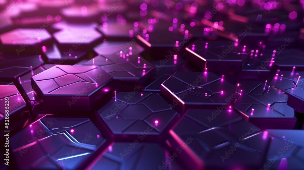 Aufkleber 3d abstract background with hexagonal patterns and pink-purple lighting