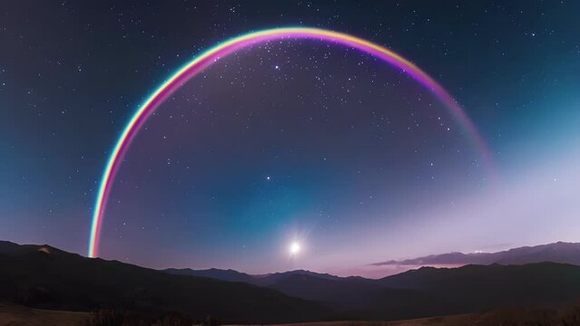 Bathed in the moons luminous rays a moonbow spreads its vibrant colors across the sky a fleeting but enchanting sight.
