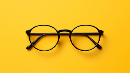 Modern fashionable glasses isolated on yellow background, generative AI