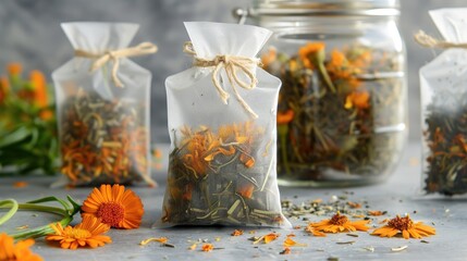 dried medicinal herbs and flowers on the table