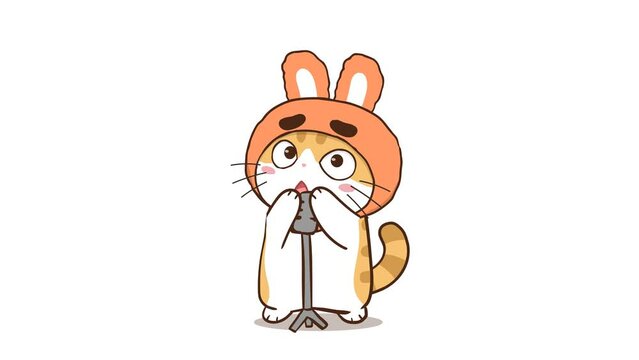 Animated Little Cat Singing - White Background