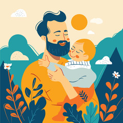 Father and child flat illustration, Happy Father's Day