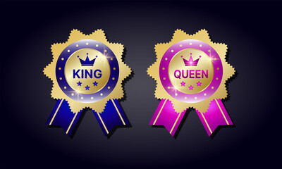 icon button gold label illustration king queen golden best badge,  blue crown status