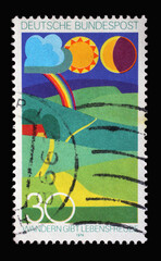 Stamp printed in Germany dedicated  to Rambling and birth centenaries of Richard Schirman and Wilhelm Munker, founders of Youth Hostelling Association, circa 1974