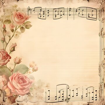 vintage background with rose and notes