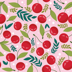 Cute funny cherry summer pattern. Vector illustration