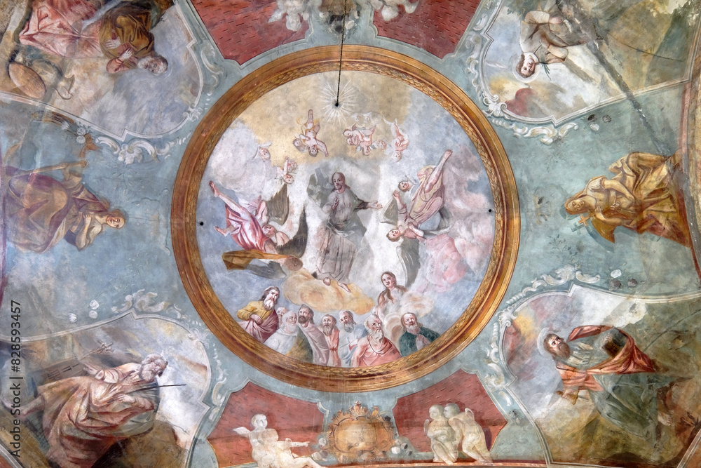 Wall mural christ the lord with the apostles and angels, a fresco in the dome above the sanctuary in the church