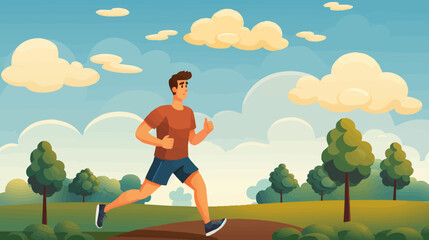 running person in the park, training for a marathon, flat design