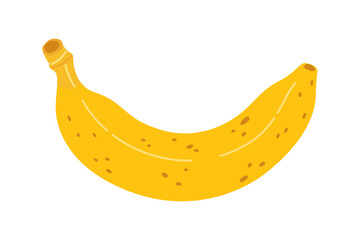 Cartoon Banana icon. Hand drawn ripe banana, trendy flat style yellow fruit. Tropical fruit, banana snack or vegetarian nutrition. Isolated on white Vector illustration
