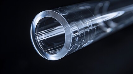 looking through clear silicone tube, circular hole, closeup, product shot, depth of field, black background