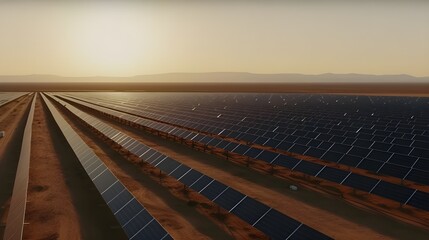 Sunset Over Solar Arrays in the Desert