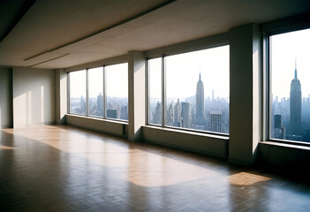 An empty loft terrace balcony on penthouse NY,Madrid,London with plants windows carpet Augmented reality mockup pattern frame