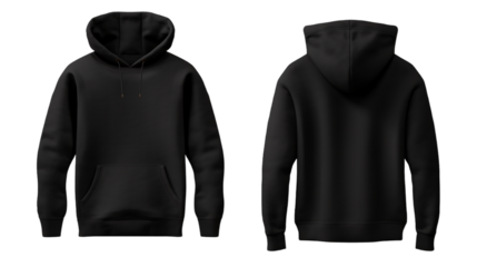 Black hoodie mockup front and back on an isolated background