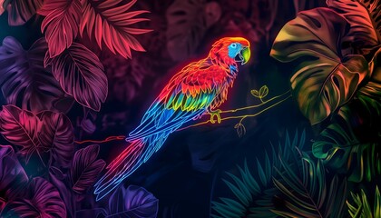 Obraz premium Neon Parrot Illuminated in Vibrant Colors