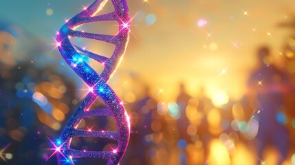 Vibrant representation of a DNA strand with glowing lights, symbolizing biotech advancements against a soft, abstract background.