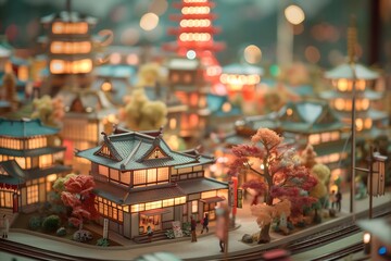Illuminated Miniature Town Creating a Festive Atmosphere