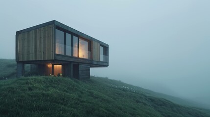 A wooden house on the top of grass UHD wallpaper