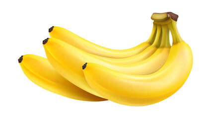 Fresh ripe bananas in a bunch, isolated on a white background. Perfect for healthy snack, smoothie ingredient, or tropical fruit theme.