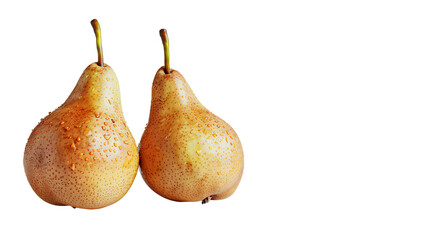 Two ripe pears on a white background, showcasing fresh, organic fruit. Perfect for food-related themes, healthy eating, or nutrition concepts.