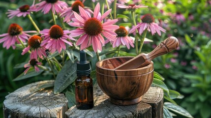 Echinacea essential oil mortar flowers