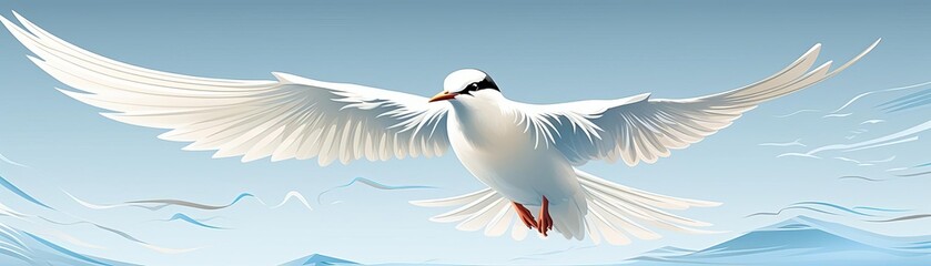 Fototapeta premium Craft a 3D model of an Arctic Tern in a dynamic side view, capturing its streamlined form and intricate details like its beak and distinctive markings with a high level of realism