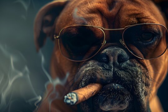 Big and strong dog with cigarette