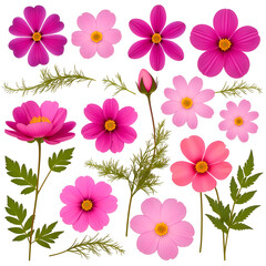pink cosmos flowers, clipart with a transparent background