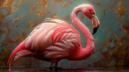 close up of a pink flamingo