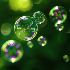 soap bubbles on green background