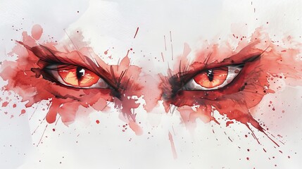 Fierce male red eyes isolated on white background. Demonic eyes. Concept of Halloween, Day of the dead, Dia de los muertos, horror, evil spirits, supernatural beings, demon, devil. Watercolor