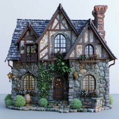 Stone Cottage with Half Timbered Walls and Ivy