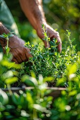Obraz premium a man harvests a fragrant crop. selective focus