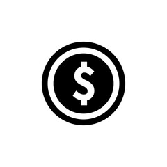 Dollar Coin Solid Flat Vector Icon Isolated on White Background.