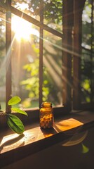 A vitamin D supplement bottle on a sunny windowsill generated by AI