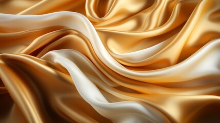 Obraz premium Close-up of golden silk fabric with beautiful shimmery texture and smooth folds, perfect for luxury themes. High quality photo