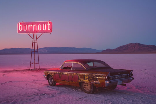 in neo lights word burnout in desert