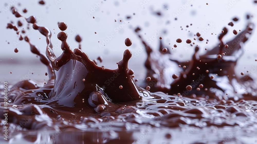 Poster a splash of chocolate is visible on a surface in this close-up shot